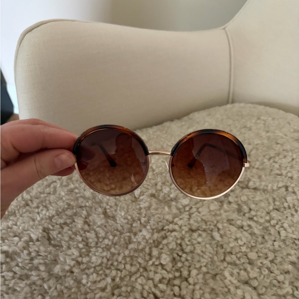 Mango Round Gold and Brown Sunglasses